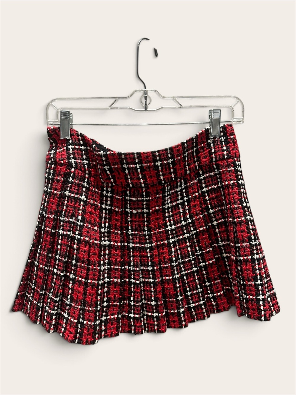Alice + Olivia Red Plaid Pleated Skater Skirt
